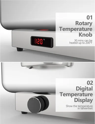Miniatura 3 de GarveeHome Juego de bufé eléctrico de acero inoxidable con 1 sartén y tapa de 9 cuartos de galón, control de temperatura de 400 W, 86-200 °F