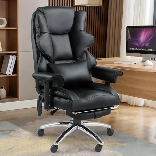 Miniatura 2 de Silla de Oficina de Masaje con Reposapiés, Silla de Oficina Ejecutiva Ergonómica con Calefacción y Respaldo Reclinable, Brazos Ajustables y Soporte