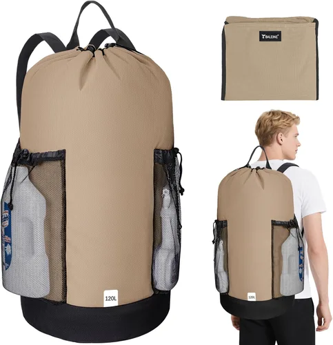 Miniatura 30 de BALEINE Mochila Bolsa de Lavandería de 120L, Tela Oxford 900D Bolsas Grandes de Lavandería de Viaje con Correas para el Hombro y 2 Bolsillos de Negro