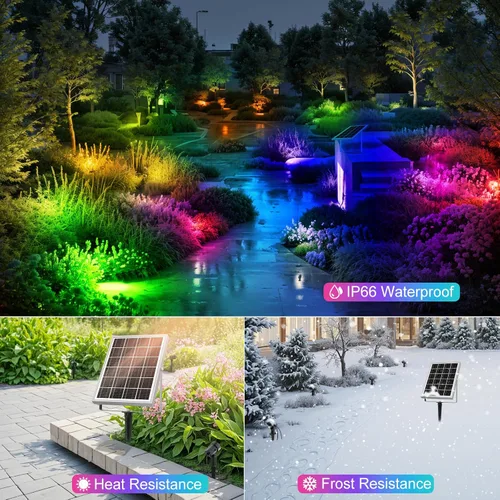 Miniatura 5 de MEIHUA Focos solares que cambian de color para exteriores, 6 en 1, iluminación solar de paisaje, focos RGB con control remoto, IP66, luces solares