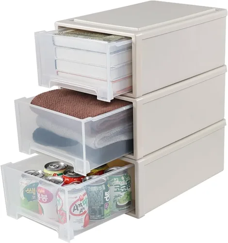 Miniatura 5 de Gloreen Cajones de almacenamiento apilables de plástico de 12 L, 3 paquetes de caja de cajón compacta de escritorio