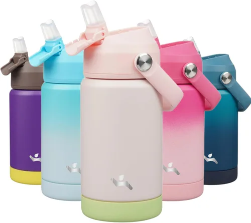 Miniatura 44 de Konokyo Botella de agua aislada con tapa de pajilla, botella de metal al vacío de acero inoxidable de 18 onzas con mango de silicona, color negro