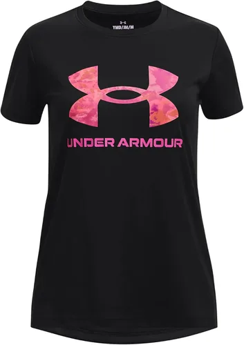 Under Armour Camiseta de manga corta con logotipo grande y estampado técnico para niñas