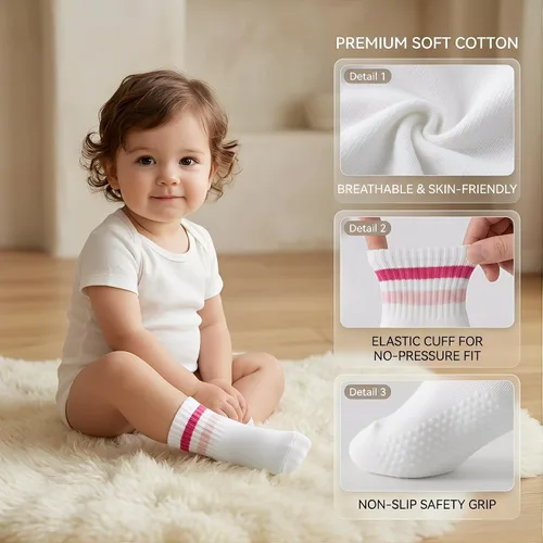 Miniatura 5 de Calcetines para niña pequeña con agarre loco para niños, calcetines antideslizantes y bonitos de 0-6 6-12-18 meses 1-3T 4T 5T
