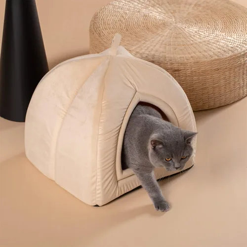 KASENTEX Cama para gatos de interior, casa de gatos 2 en 1, suministros para mascotas para gatos grandes o perros pequeños, cueva de animales,