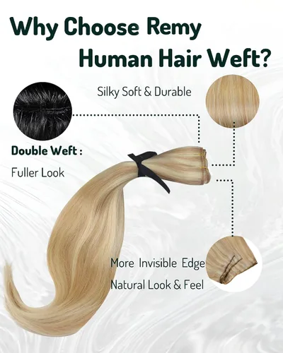 Miniatura 4 de RUNATURE Extensiones de cabello humano rubio con trama para coser, para mujer, añade volumen al cabello, 12 pulgadas, 2.47 onzas (2.47 oz), reflejos