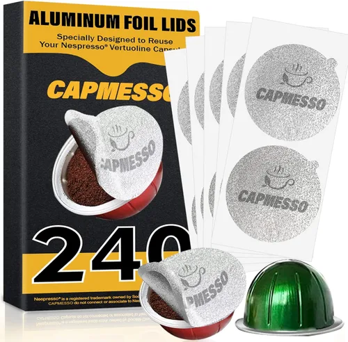 Miniatura 8 de CAPMESSO Tapas de papel de aluminio para cápsulas reutilizables de Nespresso Vertuolina, cubiertas adhesivas para cápsulas de café, sellos