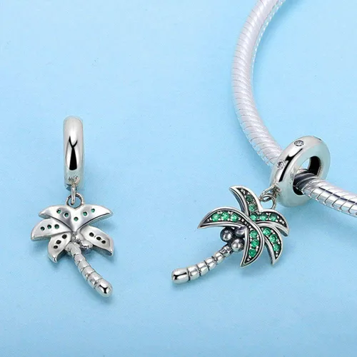Miniatura 4 de Abalorio de palmera de plata de ley 925 con palmera de coco para pulsera Pandora