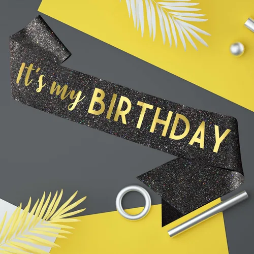 Miniatura 5 de Banda negra de cumpleaños – Banda «It's My Birthday» – Decoraciones de cumpleaños para mujeres, cumpleaños, niñas, accesorios de cumpleaños, plateado