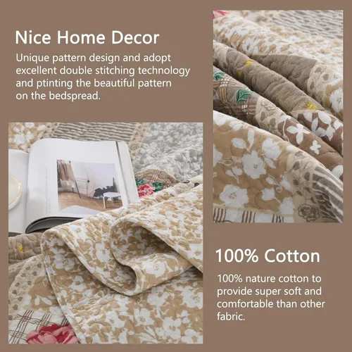 Miniatura 3 de Finlonte Edredón extragrande 128"x120" - 100% algodón, edredón extragrande tamaño California King, colcha extragrande de retazos estilo granja