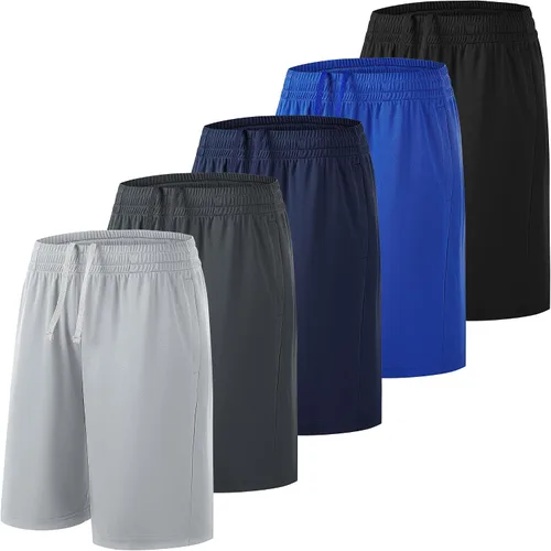 Pantalones cortos deportivos para niños, elásticos, de secado rápido, pantalones cortos deportivos de fútbol para niños con bolsillos