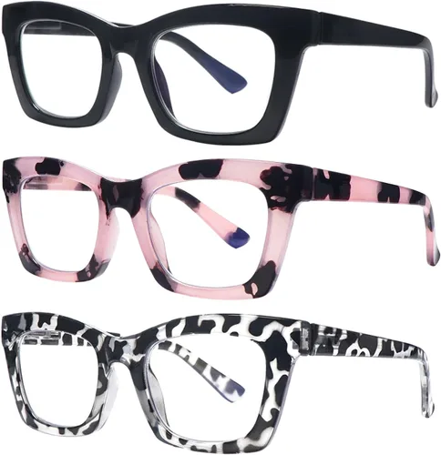 Miniatura 11 de SIGVAN - Paquete de 6 gafas de lectura estilo Oprah con bloqueo de luz azul, montura cuadrada, bisagra de resorte para computadora para mujeres y 3