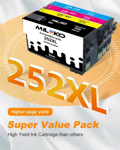 Miniatura 3 de MILEKO Cartucho de tinta remanufacturado de repuesto para cartuchos de tinta Epson 252XL para funcionar para impresora WF-3640 WF-7720 WF-3620