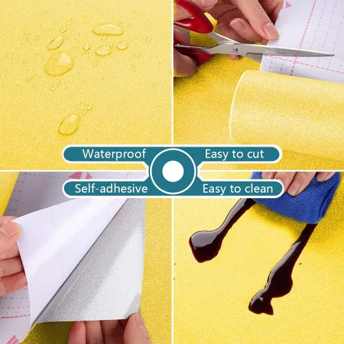 Miniatura 9 de VEELIKE Papel de contacto autoadhesivo de vinilo dorado con purpurina, papel tapiz brillante para pegar y despegar, cubierta de papel de pared