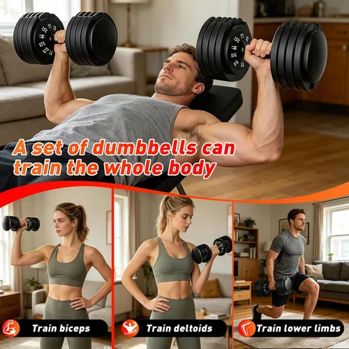 Miniatura 4 de 25/55lb Pair Adjustable Dumbbell Set, Adjustable Dumbbells Set of 2, 5 in 1/10 in 1 Free Weights Dumbbells Set with Anti-Slip Texture Handle