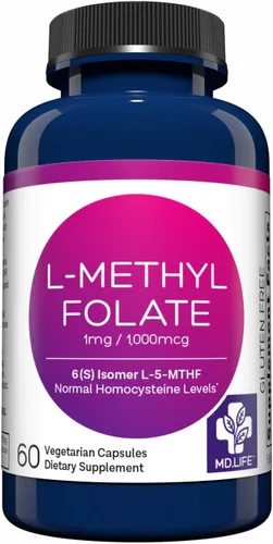 MD Life L-metilfolato de 1 mg - Suplemento activo de L-metilfolato de grado profesional - 30 cápsulas - Suplementos MTHFR de máxima potencia - L