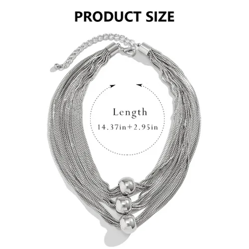 Miniatura 4 de Sixexey Collares de plata en capas con borlas, collar de cadena geométrica esfera, accesorios para mujer
