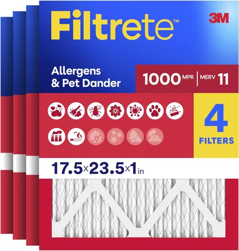 Filtrete - Filtro de aire para caldera de aire acondicionado, 17.5 x 23.5 x 1 pulgadas, MERV 11, MPR 1000, defensa contra microalérgenos, filtro de