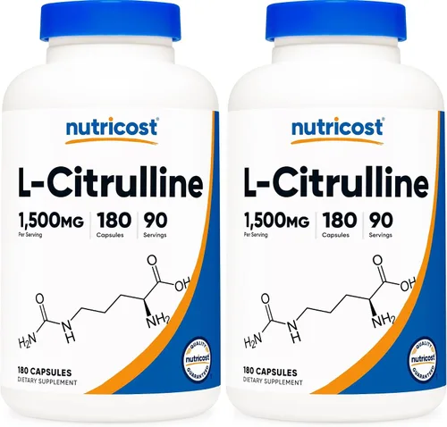 Nutricost L-citrulina 1500 mg, 180 cápsulas – 750 mg por cápsula, sin gluten, sin OMG, el embalaje puede variar (paquete de 2)