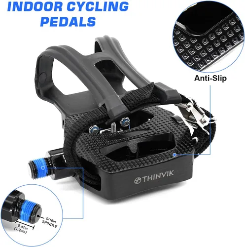 Miniatura 2 de Thinvik Pedales SPD para bicicleta de spin, compatible con Shimano SPD con jaula ajustable para dedos de 9/16 pulgadas para bicicleta de Negro
