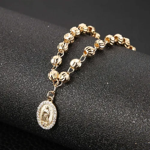 Miniatura 69 de HZMAN Pulsera de cruz con cuentas de rosario virgen de Guadalupe ajustable para mujer, regalo de joyería
