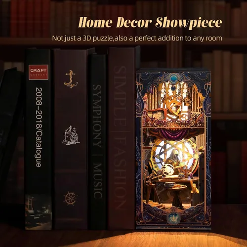 Miniatura 5 de FUNPOLA Kit de rompecabezas de madera 3D para rincón de lectura, estante con mapa estelar de astrología con luces LED, decoración