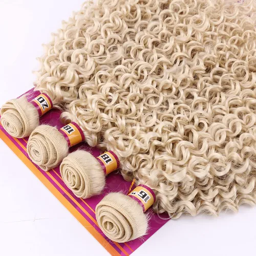 Miniatura 3 de Extensiones de cabello sintético rubio rizado ondulado, paquetes de 16 18 18 20 pulgadas, color 613. Extensiones de trama de cabello sintético Jerry