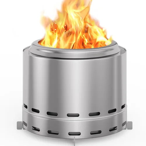 Miniatura 9 de ROOMTEC Fogata sin humo de 15 pulgadas, hoguera portátil de leña con soporte y bolsa, hoguera fácil de limpiar con cenicero extraíble, chimeneas