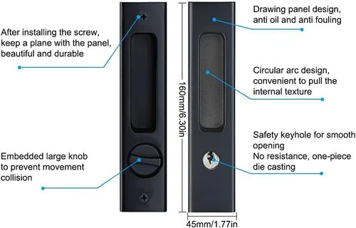 Miniatura 2 de LWZH Cerradura de puerta de bolsillo de privacidad negro mate de 6.3 pulgadas, cerradura de manija empotrada invisible con llaves, cerradura