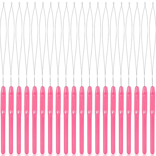 Chuangdi 20 piezas de extensión de cabello, enhebrador de aguja para tirar de aguja, dispositivo de cuentas para suministros de extensiones de Rosa