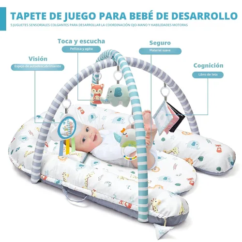 Miniatura 2 de Tapete de juego para bebé, tapete de gimnasio 7 en 1 para desarrollo sensorial y motor, lavable y portátil, tapete de actividad de tiempo boca abajo