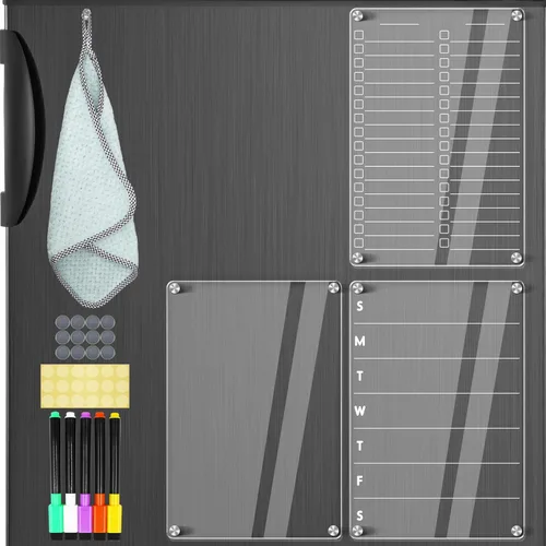 Miniatura 7 de Pizarra magnética acrílica de borrado en seco para refrigerador, pizarra blanca magnética transparente de 12 x 8 pulgadas, lista de tareas