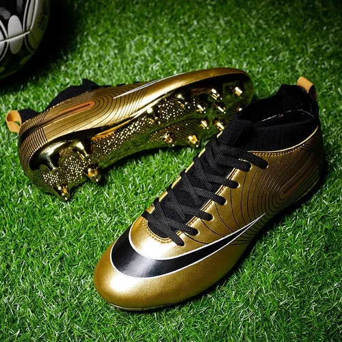 Miniatura 6 de Botines de fútbol de grado profesional botas de fútbol unisex de alta calidad con picos y suelas de suela dorada para entrenamiento en exteriores e