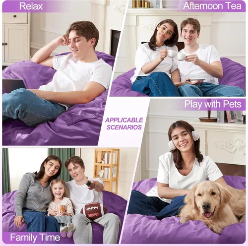 Miniatura 4 de Homguava - Sillón puff de 3 pies Sillón estilo puff grande de 3 pulgadas con relleno de espuma viscoelástica, sofá suave con funda de terciopelo