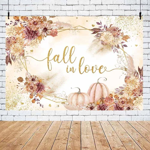 Miniatura 5 de MEHOFOND Telón de fondo de calabaza de 8 x 6 pies, diseño bohemio floral para parejas, fotografía de boda, fondo para mujer, despedida de soltera