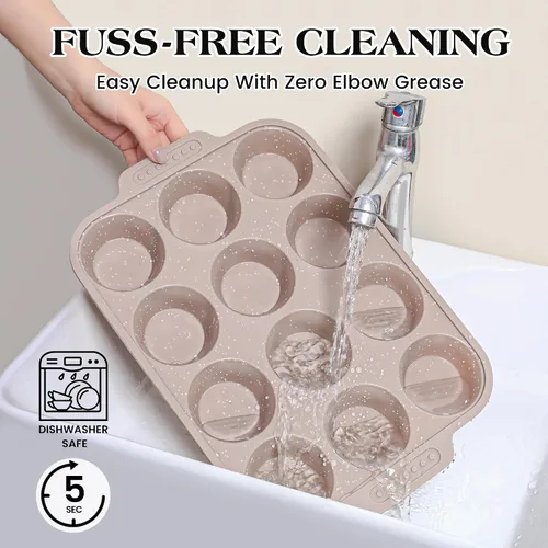 Miniatura 7 de 1 molde de silicona para magdalenas para hornear con marco reforzado de metal, bandeja antiadherente para magdalenas para horno, 12 tazas