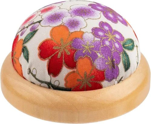 Alfiletero Rolybag, base de madera estilo japonés para agujas, cojín redondo para alfileres para coser o manualidades DIY (estilo japonés 1)