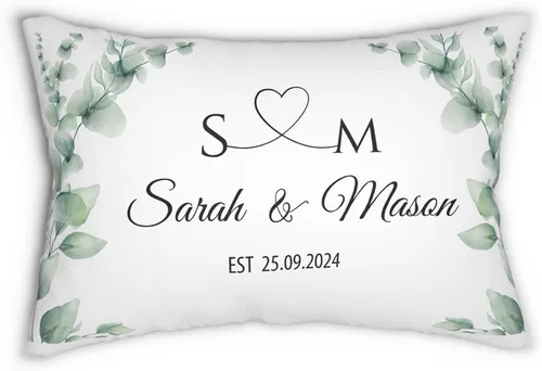 Miniatura 25 de Funda de almohada personalizada para boda con nombres de la pareja y fecha personalizada, almohada con monograma para aniversario de boda, Design #17