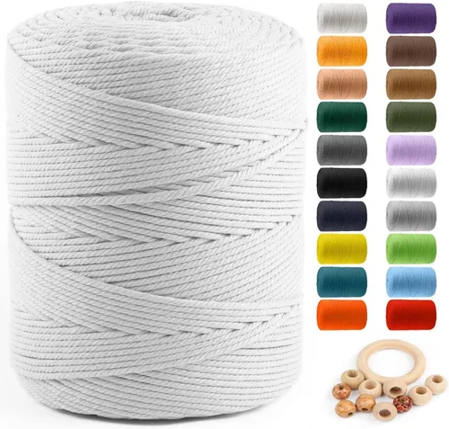 Miniatura 28 de Cuerda de algodón para macramé de 5 mm x 109 yardas, ZUEXT 100% natural hecha a mano, cuerda de algodón trenzada de 4 hebras para colgar plantas
