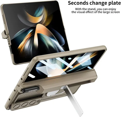 Miniatura 6 de Wefor Funda para Samsung Galaxy Z Fold 4 con soporte para S Pen (protección de bisagra), soporte magnético de anillo de 360°, cubierta de cámara
