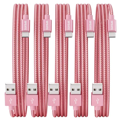 Miniatura 8 de Cable USB C, cables de carga USB A a tipo C trenzados de nailon de alta calidad [paquete de 5, 3/3/6/6/10 pies], cable de carga tipo C para teléfono