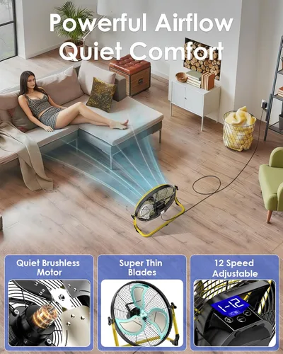 Miniatura 4 de Ventilador de suelo portátil de 14 pulgadas, ventilador de campamento inalámbrico para exteriores, ventilador recargable de larga duración