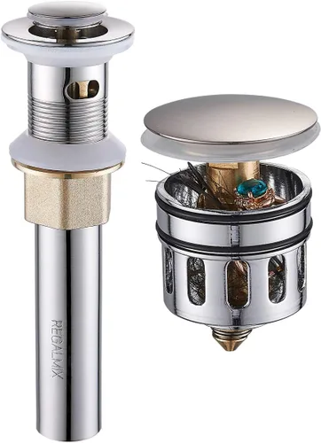 REGALMIX Drenaje para Lavabo de Recipiente, Tapón de Drenaje Desplegable para Grifo de Lavabo de Recipiente de Baño, Colador Antiobstrucción Níquel