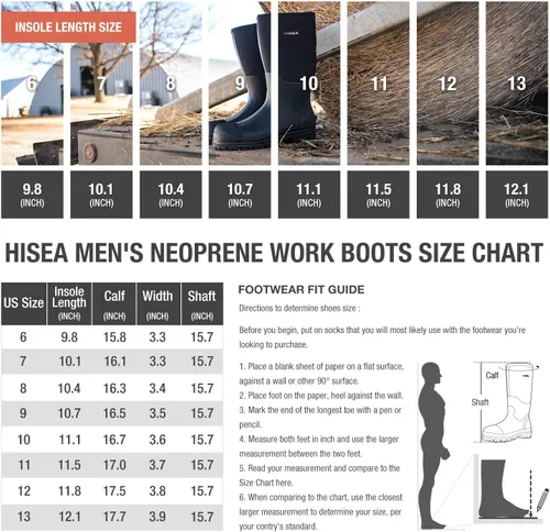 Miniatura 2 de HISEA - Botas de trabajo para hombre, botas de lluvia de neopreno, botas para barro con suela aislante
