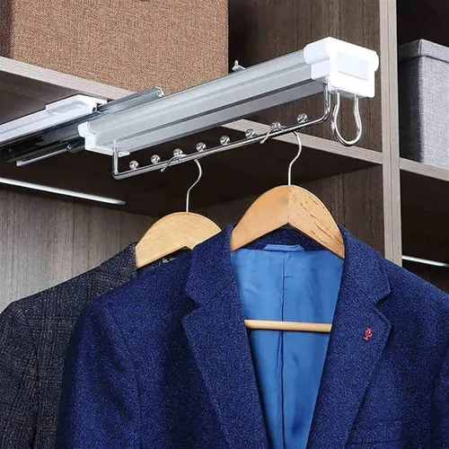 Miniatura 2 de Barra de armario extensible de alta resistencia, riel para colgar ropa de armario, riel de ropa extraíble con sistema de amortiguación, organizador