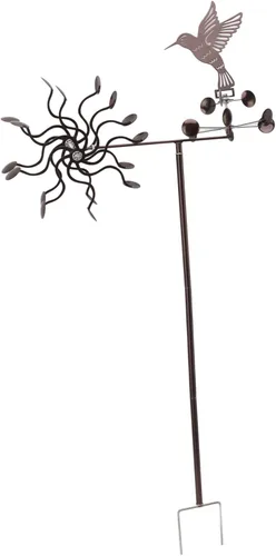 Miniatura 6 de Haofy Molinillo de viento para exteriores, estacas de metal para patio, molino de viento de metal, colibrí, escultura de viento para césped al aire