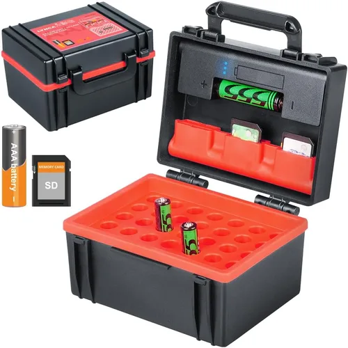 Miniatura 9 de LYNCA Caja de almacenamiento organizadora de batería dura y soporte para tarjetas SD, capacidad para 6 tarjetas SD, 20 pilas AA y 15 pilas AAA