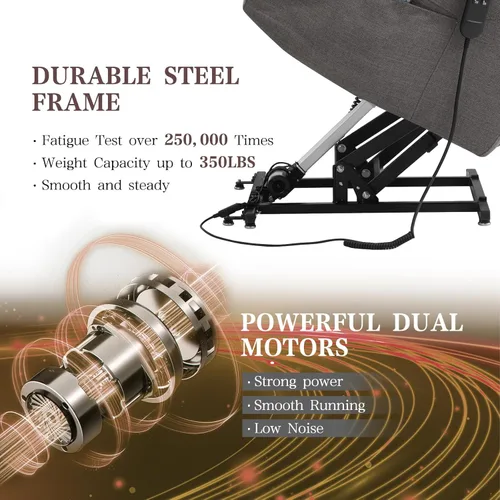 Miniatura 8 de Infinite Position Lay - Silla reclinable plana para adultos, silla elevadora eléctrica de doble motor para personas mayores con masaje