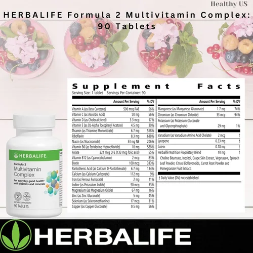 Miniatura 3 de HERBALIFE Formula 2 Multivitamin Complex: 90 Tablets, for Everyday Good Health, Promotes Healthy Bones, Skin and Hair. with Folic Acid, Calcium and