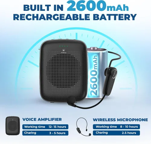 Miniatura 4 de Amplificador de voz inalámbrico Bluetooth para profesores - Mini amplificador portátil de 15 W con micrófono inalámbrico, micrófono personal